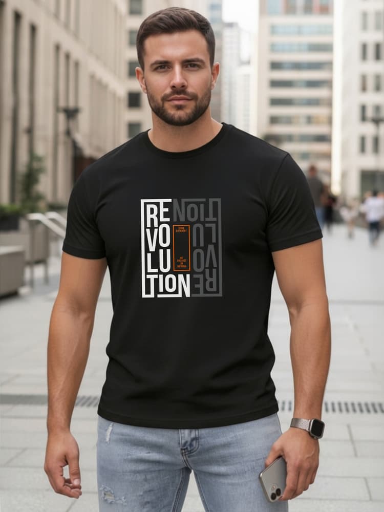 Pánske čierne bavlnené tričko s potlačou revolution Dstreet NX0143R