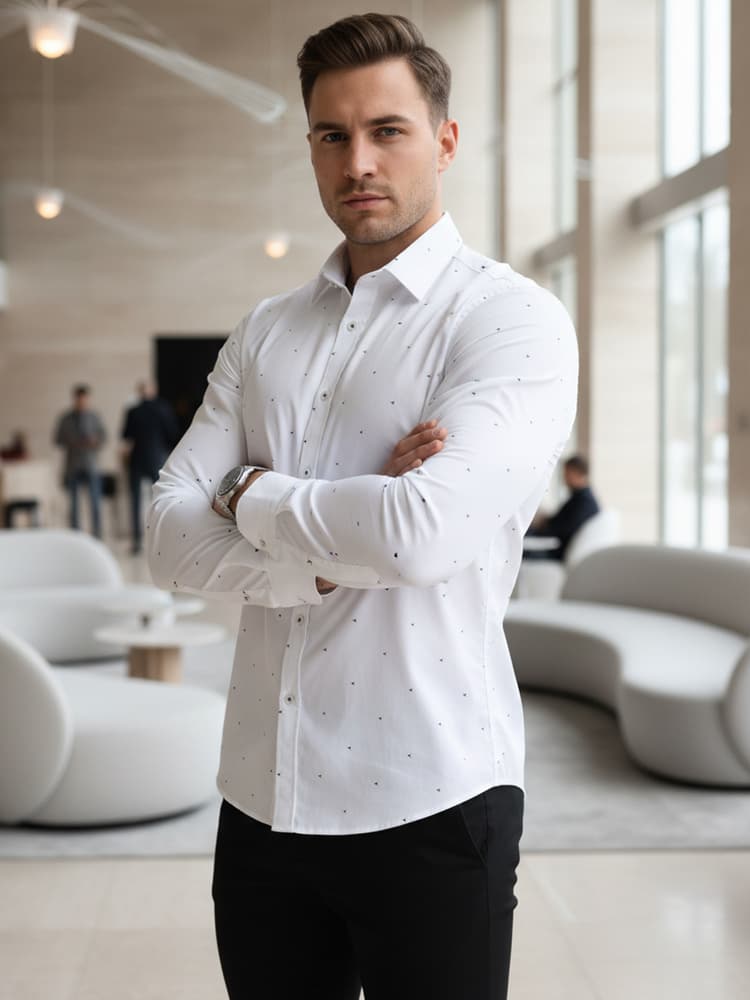 Pánska košeľa slim fit DX2695 – biela košeľa s jemným mikrovzorom 1