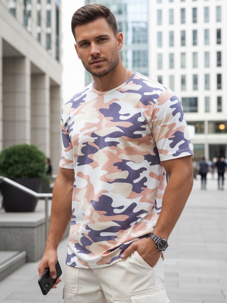 Pánske béžové camo tričko Dstreet RX5589 1