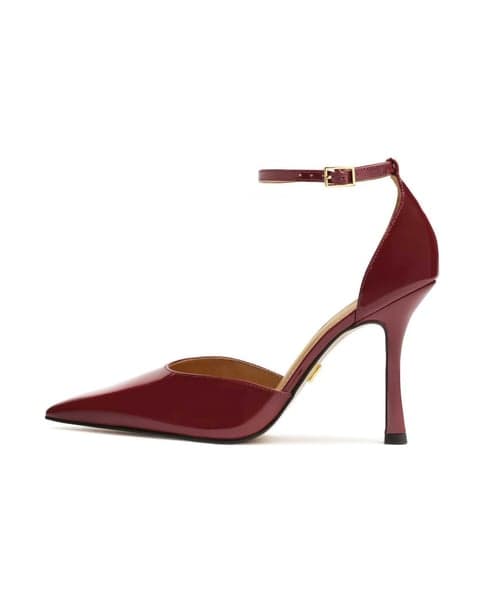 Maroon semi-open-toe patent leather pumps 1