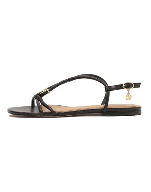 Black leather sandals with jewelry embellishment 1