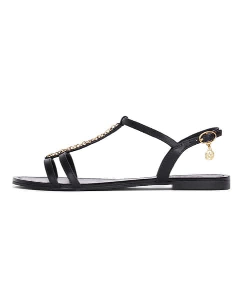Ladies black flat sole sandals 1