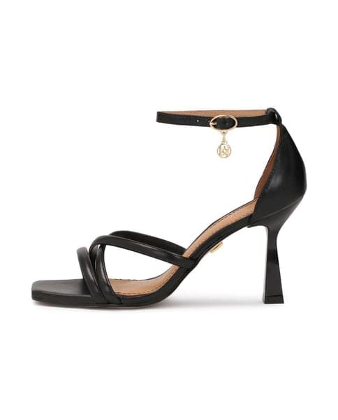 Black leather sandals with covered heels 1