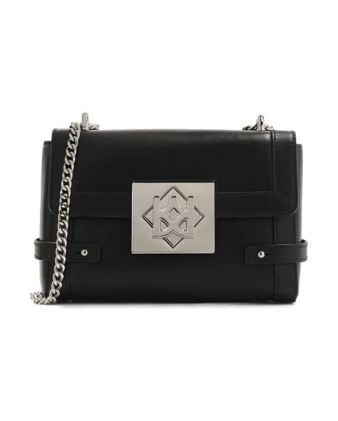 Black leather chain handbag with rigid construction 1