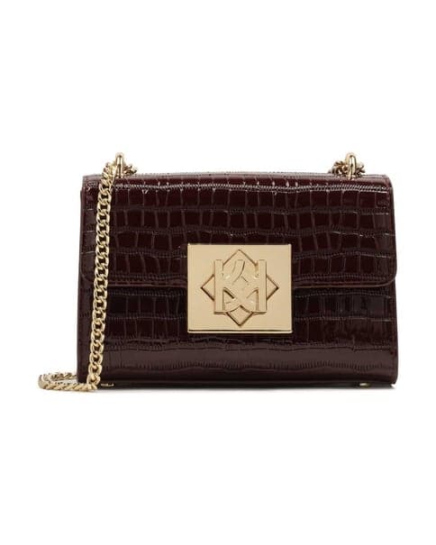 Maroon handbag in embossed pattern with chain 1