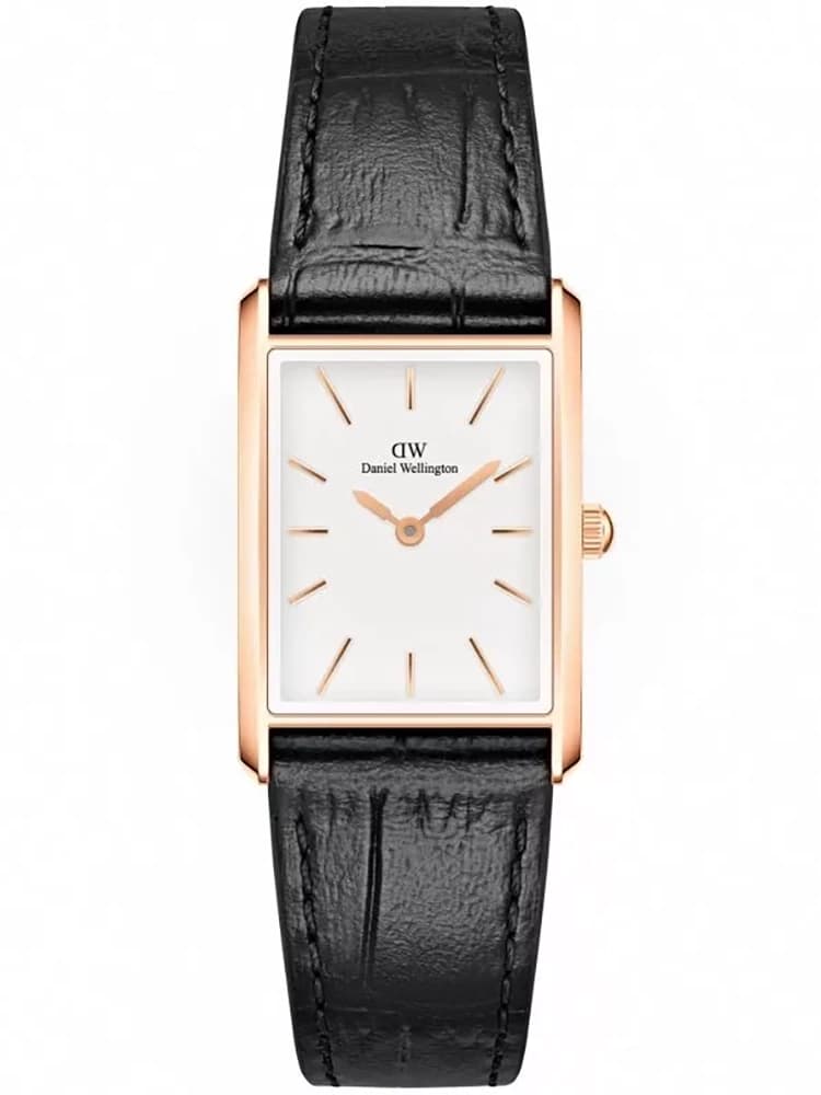 Dámske hodinky Daniel Wellington viazané čierne krokodíl ružové zlato 24mm DW00100698 s krabičkou