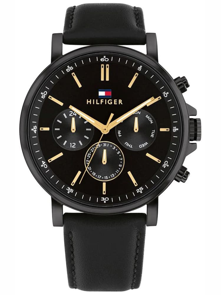 Pánske hodinky Tommy Hilfiger Tyson 1792144 s koženým remienkom – čierno-zlaté