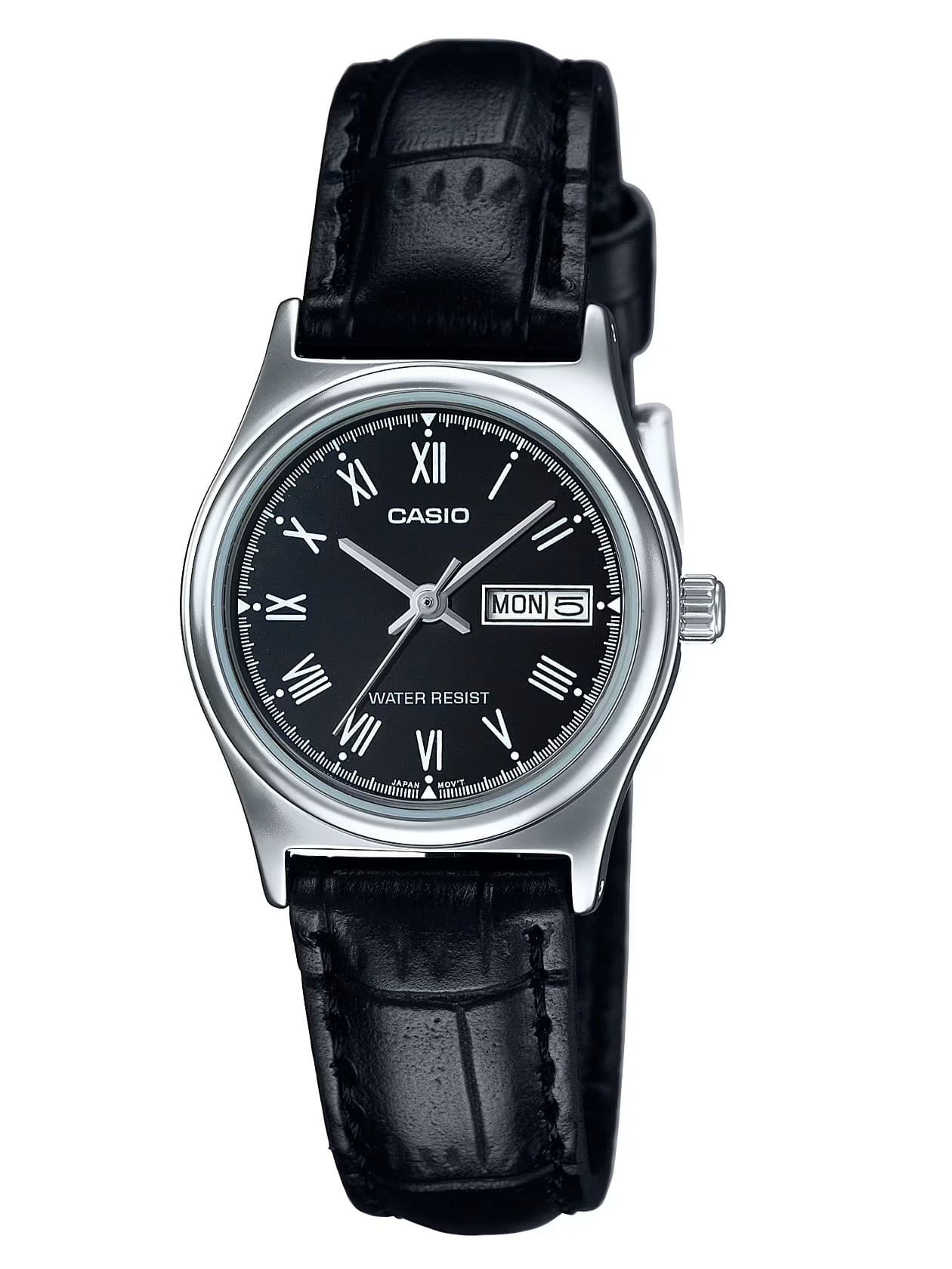 Dámske hodinky Casio LTP-V006L-1B s čiernym koženým remienkom a boxom
