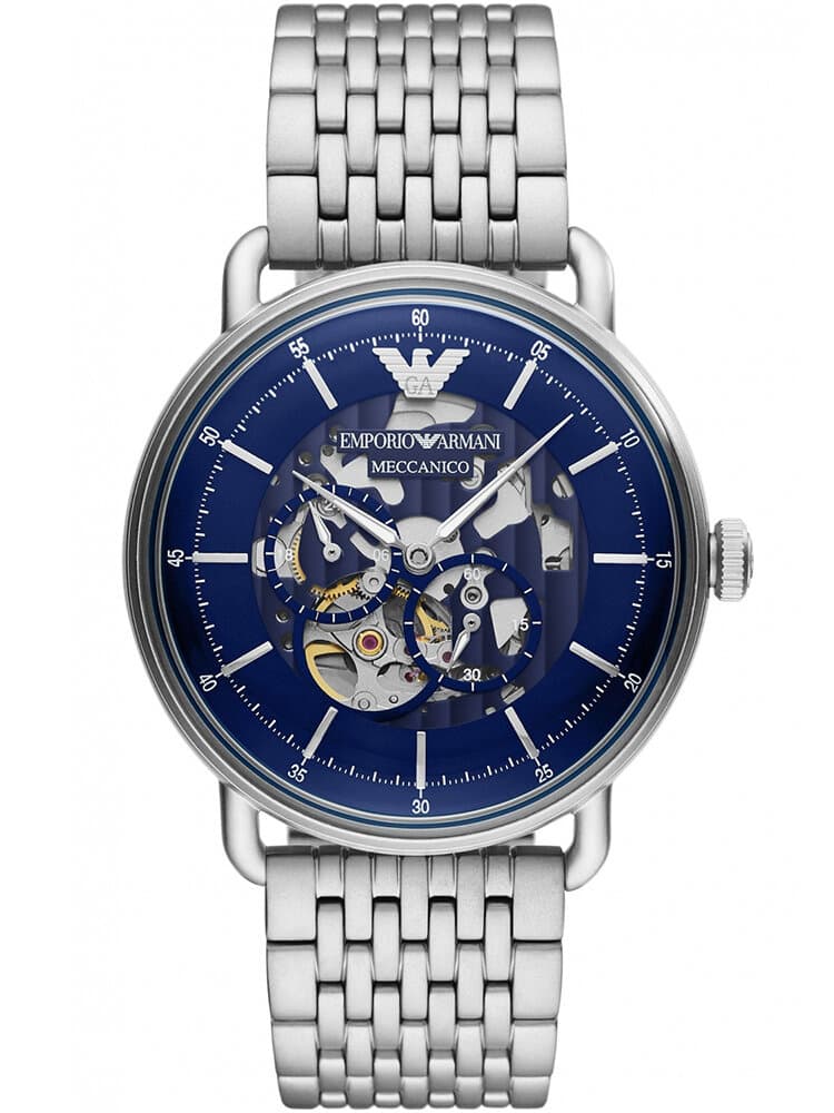 Pánske hodinky Emporio Armani Aviator Automatic AR60024 – skeleton automat v striebornom prevedení 1