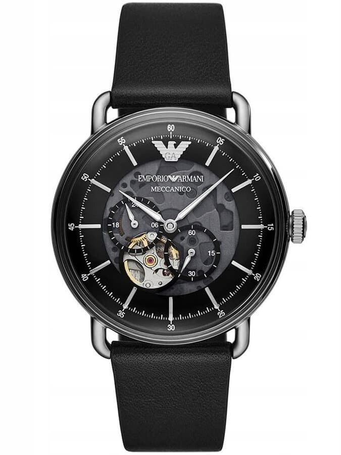 Pánske hodinky Emporio Armani AR60026 Aviator Automatic Skeleton s koženým remienkom