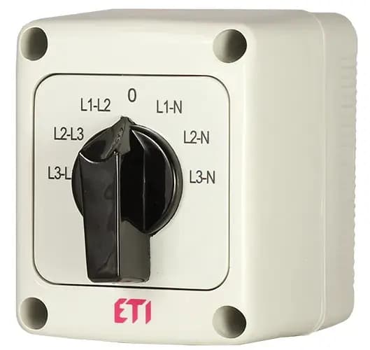 Vačkový spínač pre voltmetre 25A fázový a medzifázový, zapuzdrený IP65 CS 25 66 PN (ETI) 1