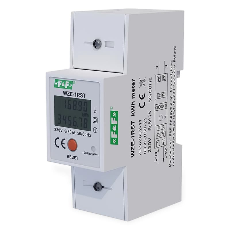 1-fázový elektromer, RESET, 230V, 80A 1