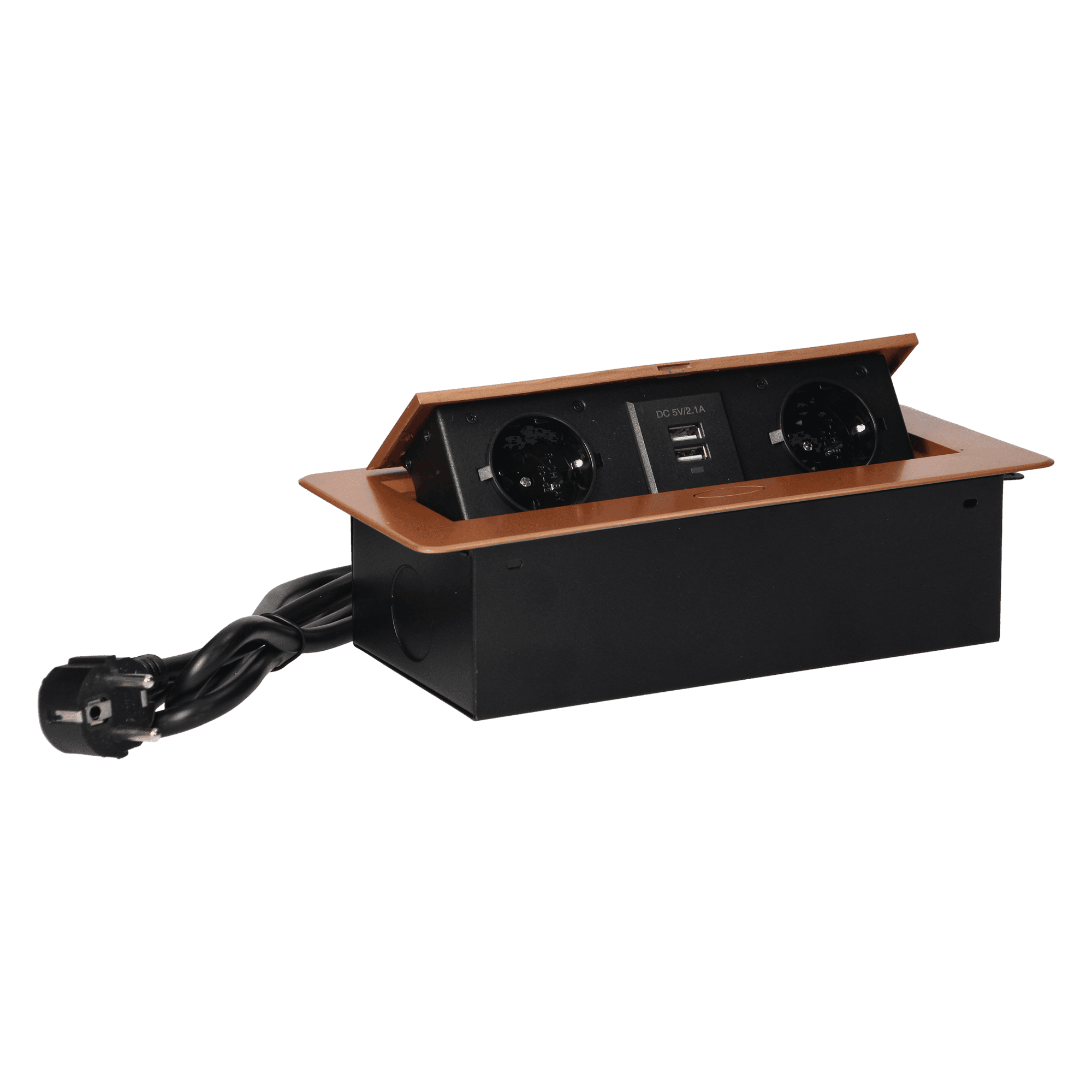 Zapustené nábytkové zásuvky v kryte s okrajom, USB a káblom 1,5 m, 2x2P+E, 2xUSB, zlatá 1