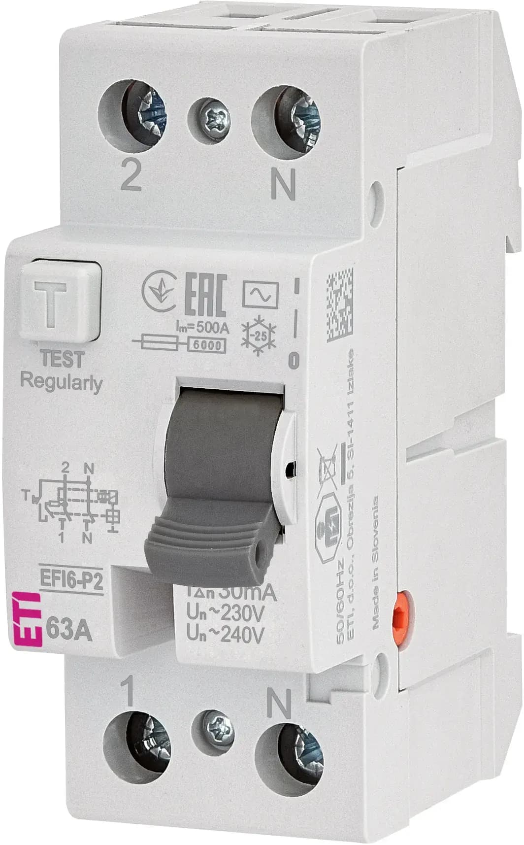 Chránič prúdový EFI6-P2 2p AC 63/0,03 6kA (ETI) 1