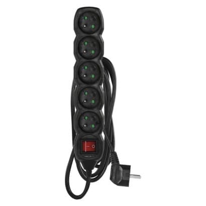 Predlžovací kábel 2 m / 5 zásuviek / s vypínačom / čierny / PVC / 1 mm2 1