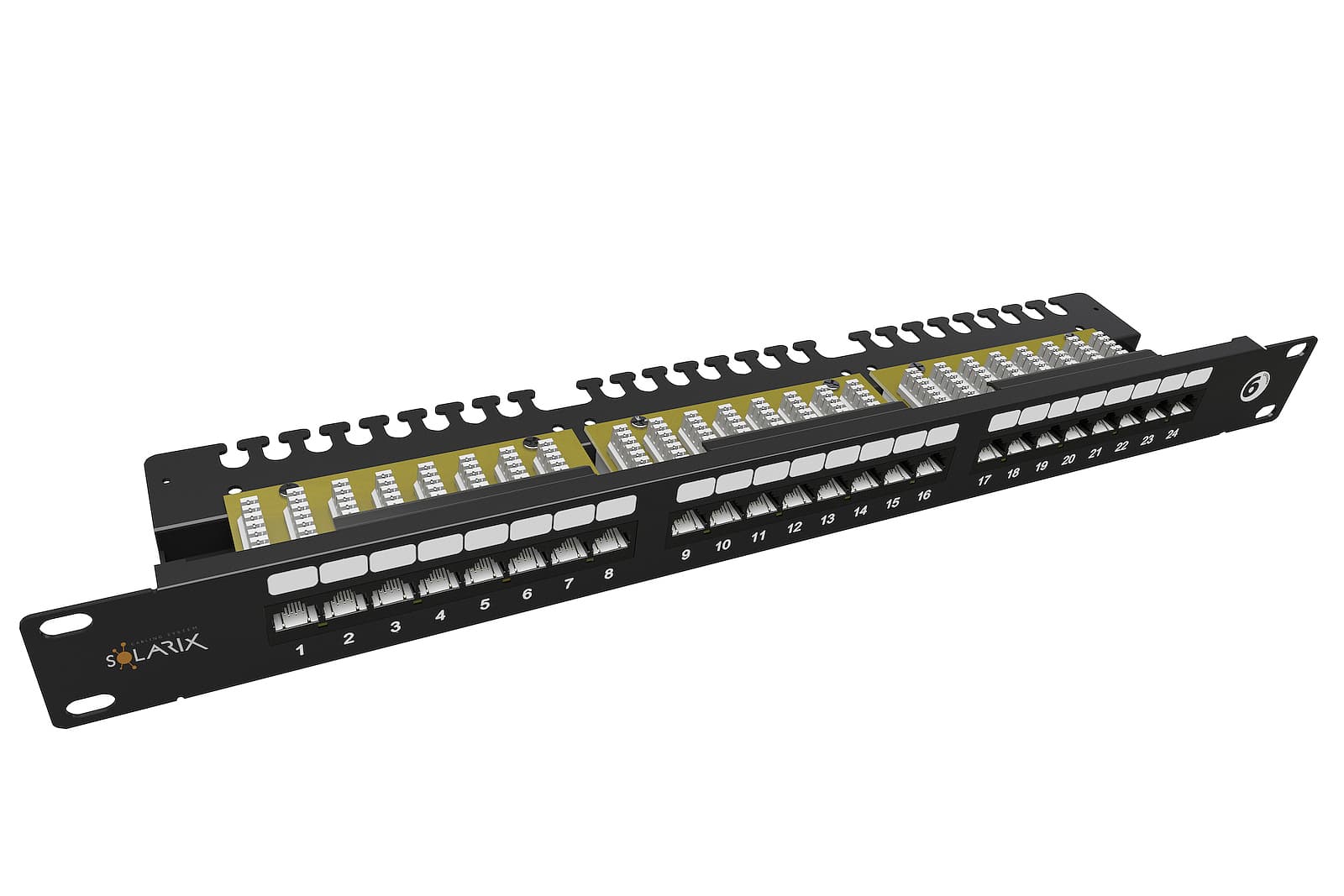 19" patch panel Solarix 24 x RJ45 CAT6 UTP s vyvazovací lištou 1U SX24L-6-UTP-BK-N 1