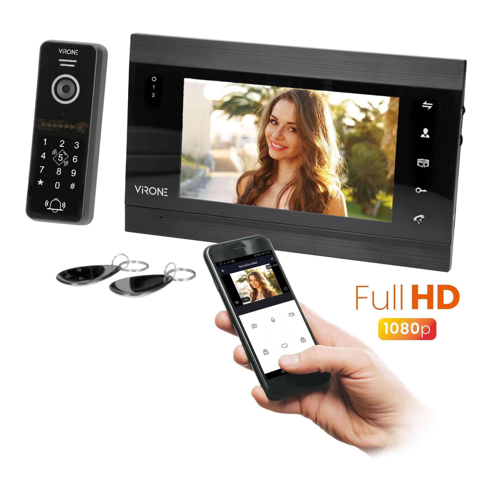 Videovrátnik VIFIS Full HD , handsfree, 7" LCD, , kódový zámok, čítačka kariet, čierna 1
