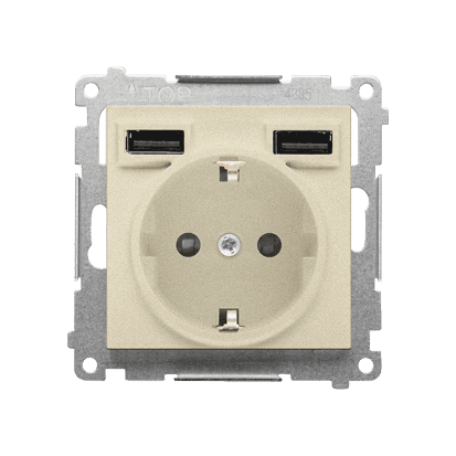 Zásuvka 2P+Z/16A/250V (PS) SCHUKO + 2xUSB šampanská matná SIMON55 (Simon) 1