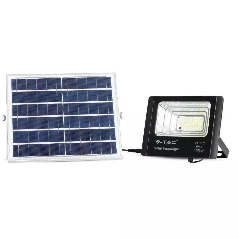 Reflektor LED solárny 16W, 6000K, 1050lm, komplet sada s panelom, čierny VT-40W (V-TAC) 1