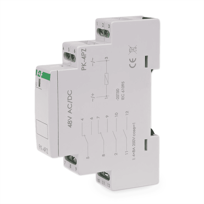Elektromagnetické pomocné relé, 48V, 8A, 2x NO/NC + 2x NO 1
