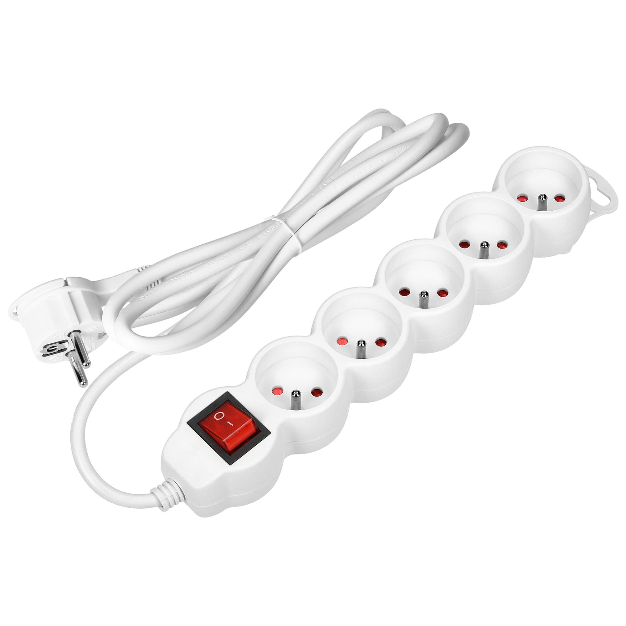 Extension sockets 5x 2P+E with a switch, 5m H05VV-F 1x1.5mm2, Imax=16A, white 1