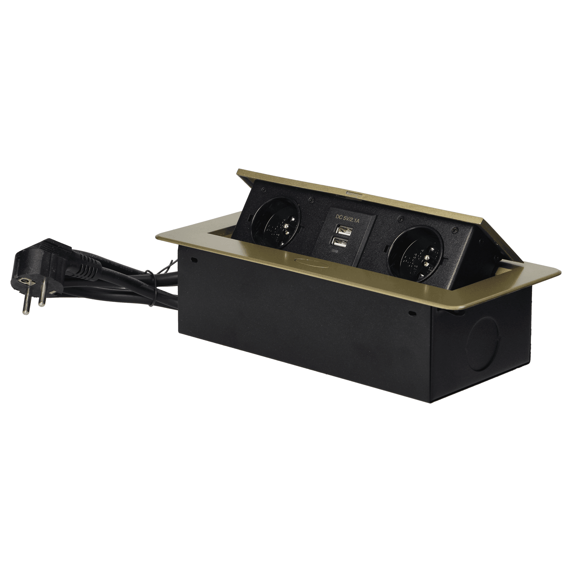 Nábytková zásuvka výklopná 2x230V + 2xUSB 2mm oblá mosadzná - 1,5m kábel (ORNO) 1