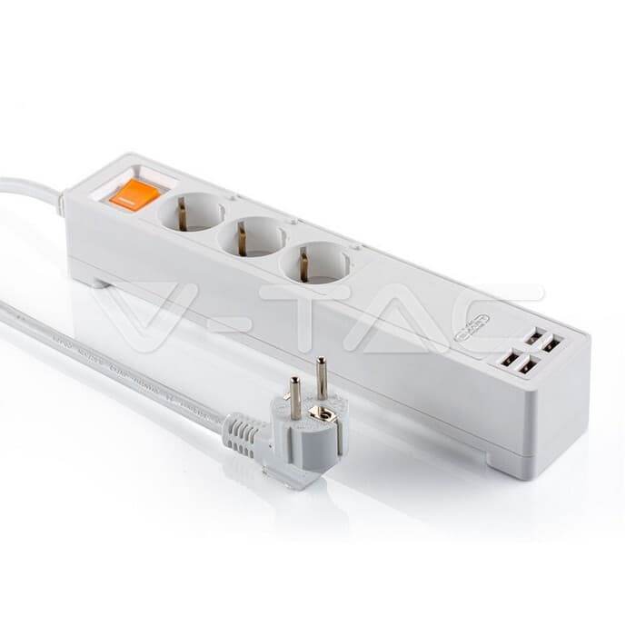 Zásuvka predlžovacia Wifi 3 násobná + 4x USB (V-TAC) 1