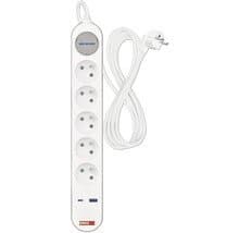 Predlžovací kábel 3 m / 5 zásuvky / s vypínačom / bielo-sivý / 1×USB-A + 1×USB-C / 1,5 mm2 1