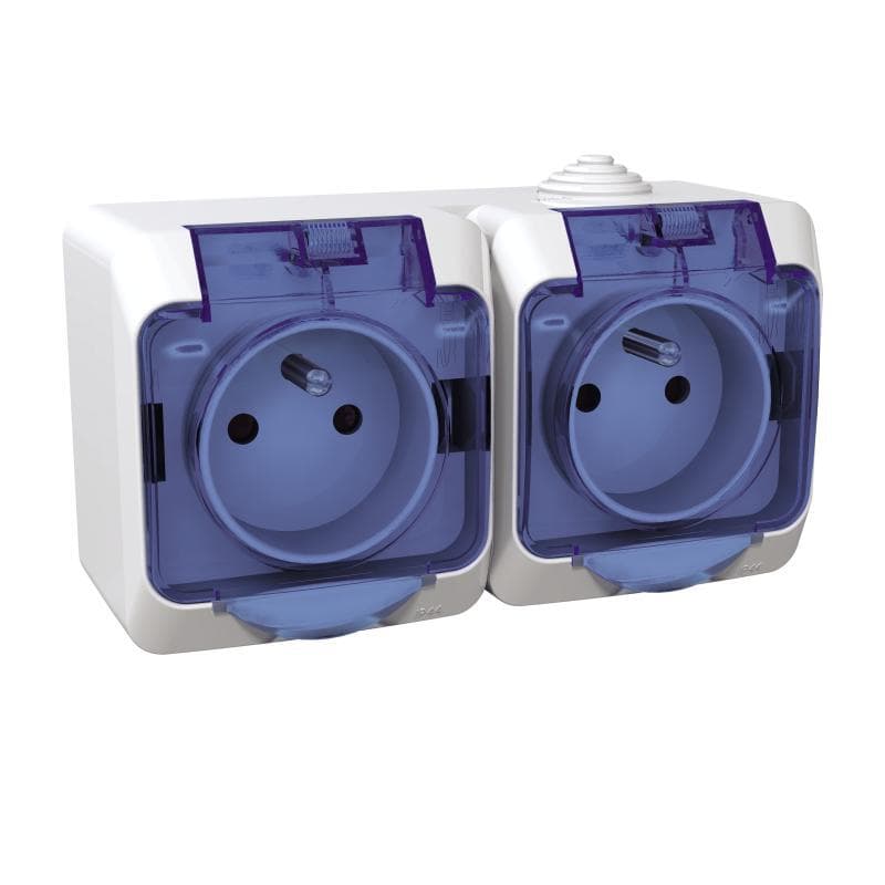Dvojzásuvka 2P+T/16A/250V clonky transp. (SS) IP44 biela Cedar Plus (Schneider) 1