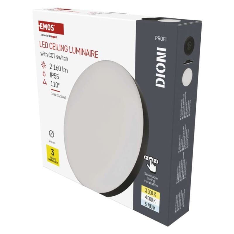LED prisadené svietidlo DIONI kruhové, čierné,18W, CCT 1