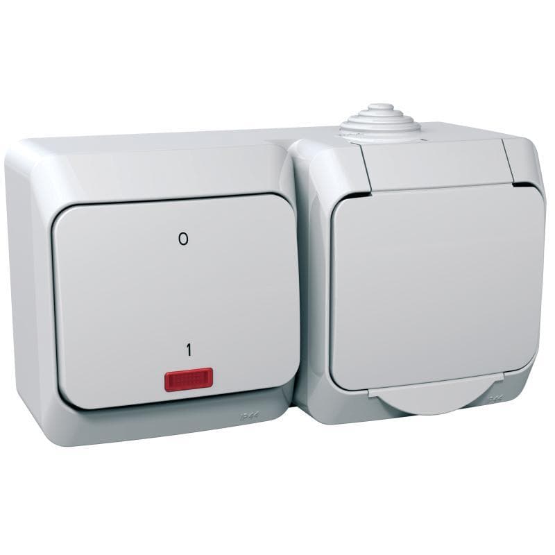 Zásuvka 2P+T/16A/250V + spínac (2So) 16AX/250V (SS) IP44 biela Cedar Plus (Schneider) 1