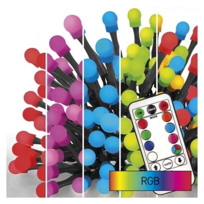 LED vianočná cherry reťaz – guličky, 10 m, RGB, ovládač, programy, časovač (EMOS) 1