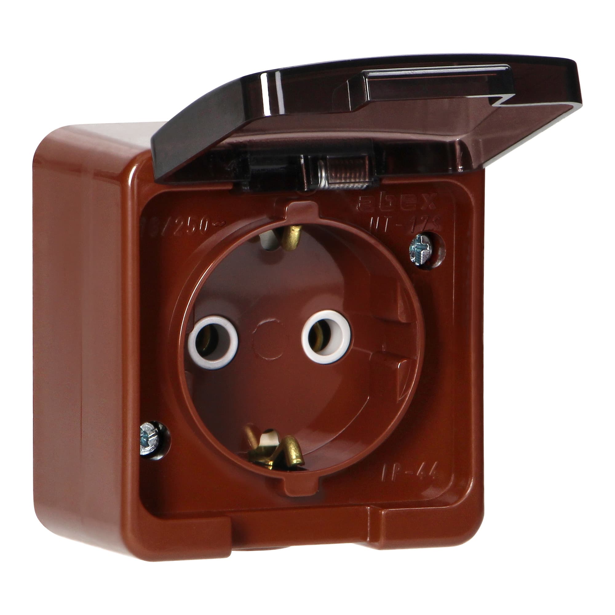 Surface-mounted single socket 2P+E, Schuko, splash-proof with smoked cover, IP44, SMART, b 1