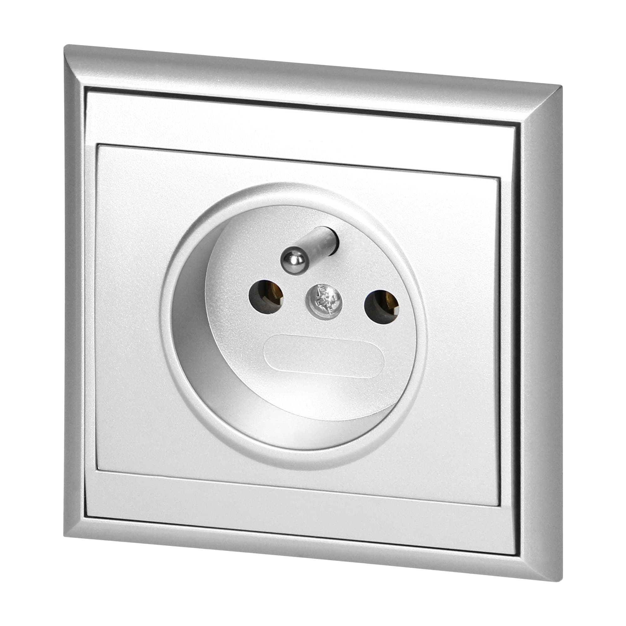 Flush-mounted single socket 2P+E Luna, 16A, 250V, PT-16L, silver 1