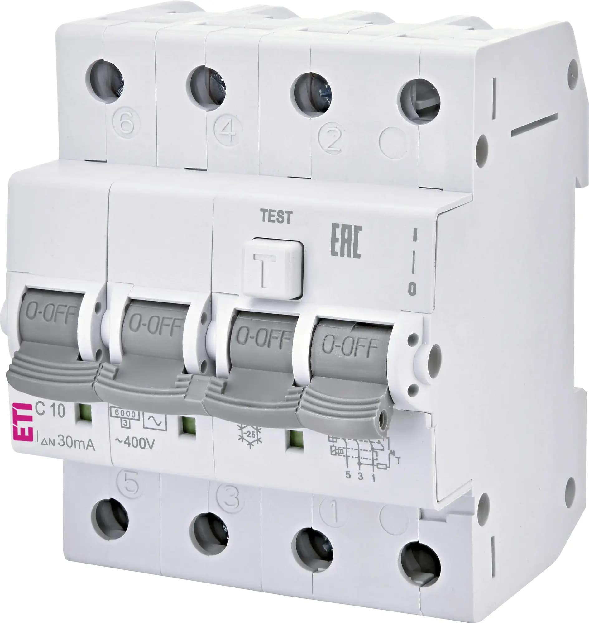 Chránič prúdový s nadprúdovou ochranou KZS-4M 3p AC C10/0,03 10kA (ETI) 1