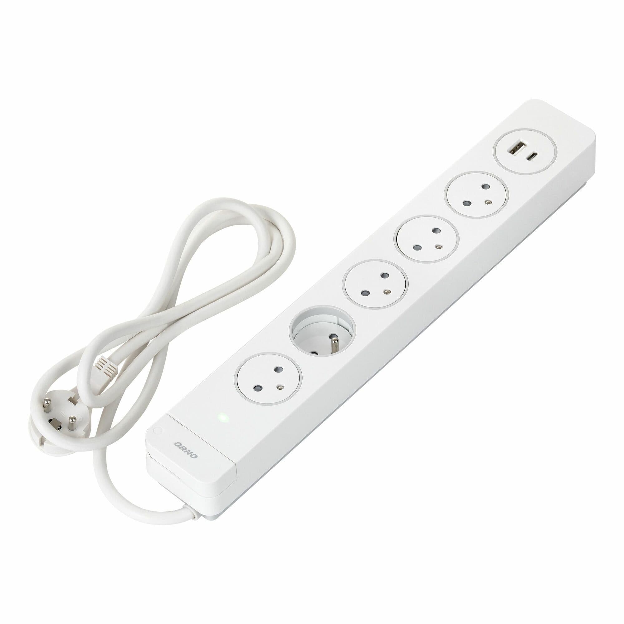Predlžovací kábel s SPD a 5x2P+E, Easy Eject, 1,5m kábel, vypínač s podsvietením, USB (A,C 1