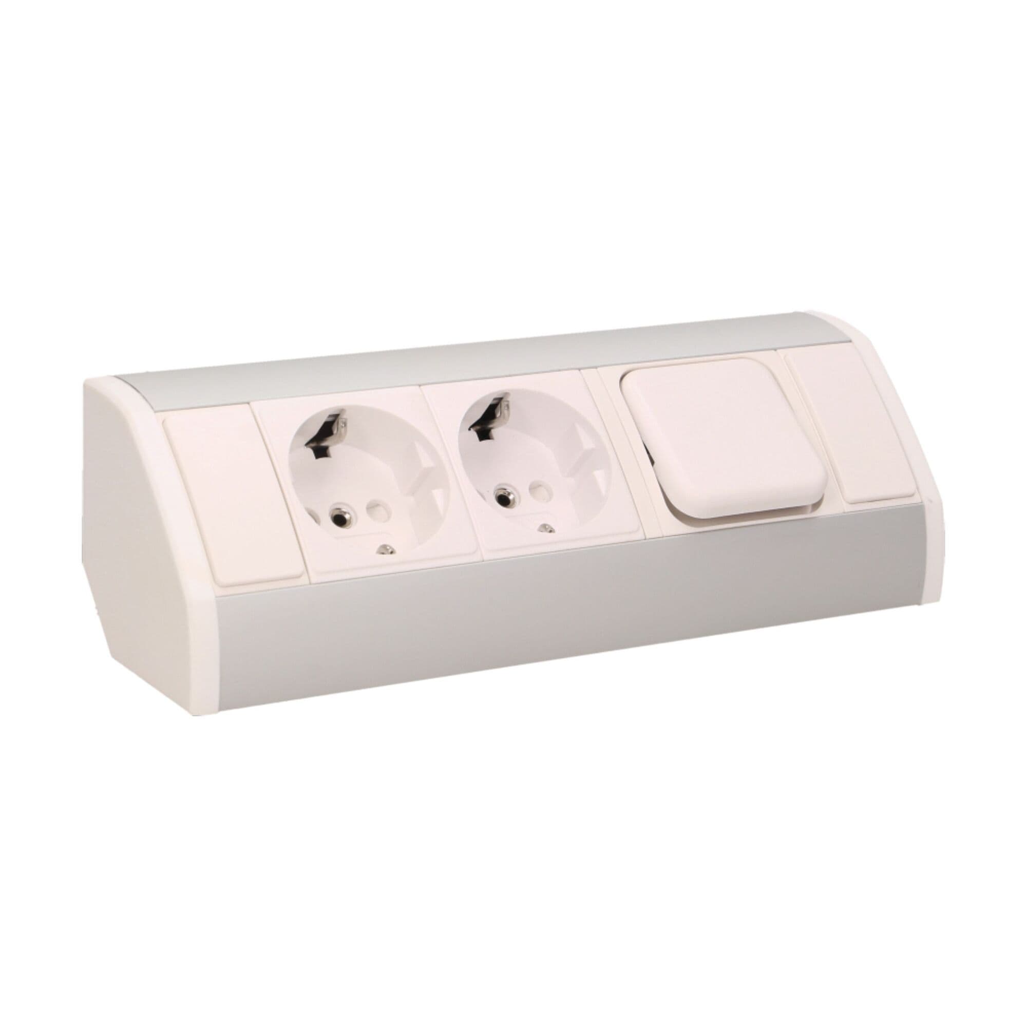 Nábytková zásuvka s vypínačom, strieborno-biela OR-GM-9002/WG(GS), 3680W, schuko (typ F) 1