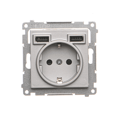 Zásuvka 2P+Z/16A/250V (PS) SCHUKO + 2xUSB matný hliník SIMON55 (Simon) 1