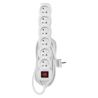 Predlžovací kábel 5 m / 6 zásuviek / s vypínačom / biely / PVC / 1,5 mm2 1