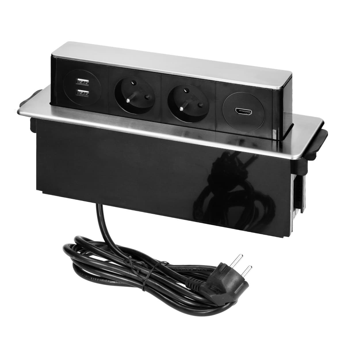 Nábytková zásuvka výsuvná 2x230V + 2xUSB strieborná - 2m kábel (ORNO) 1