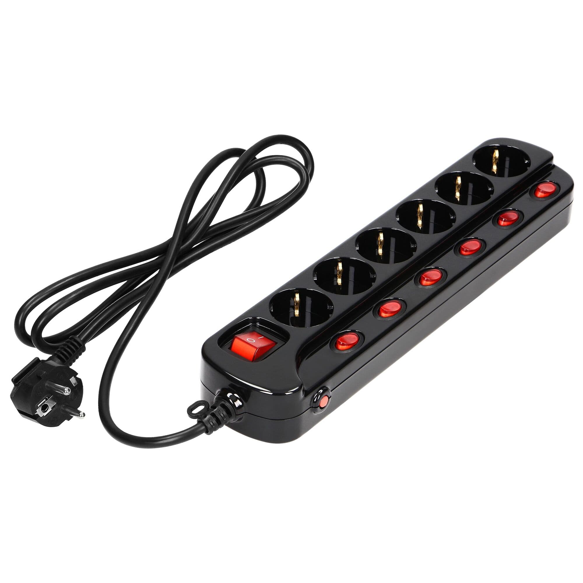 Predlžovacia zásuvka s vypínačmi pre 6 Schuko zásuviek, kábel 3x1,5mm2, dĺžka 1,5m, čierny 1