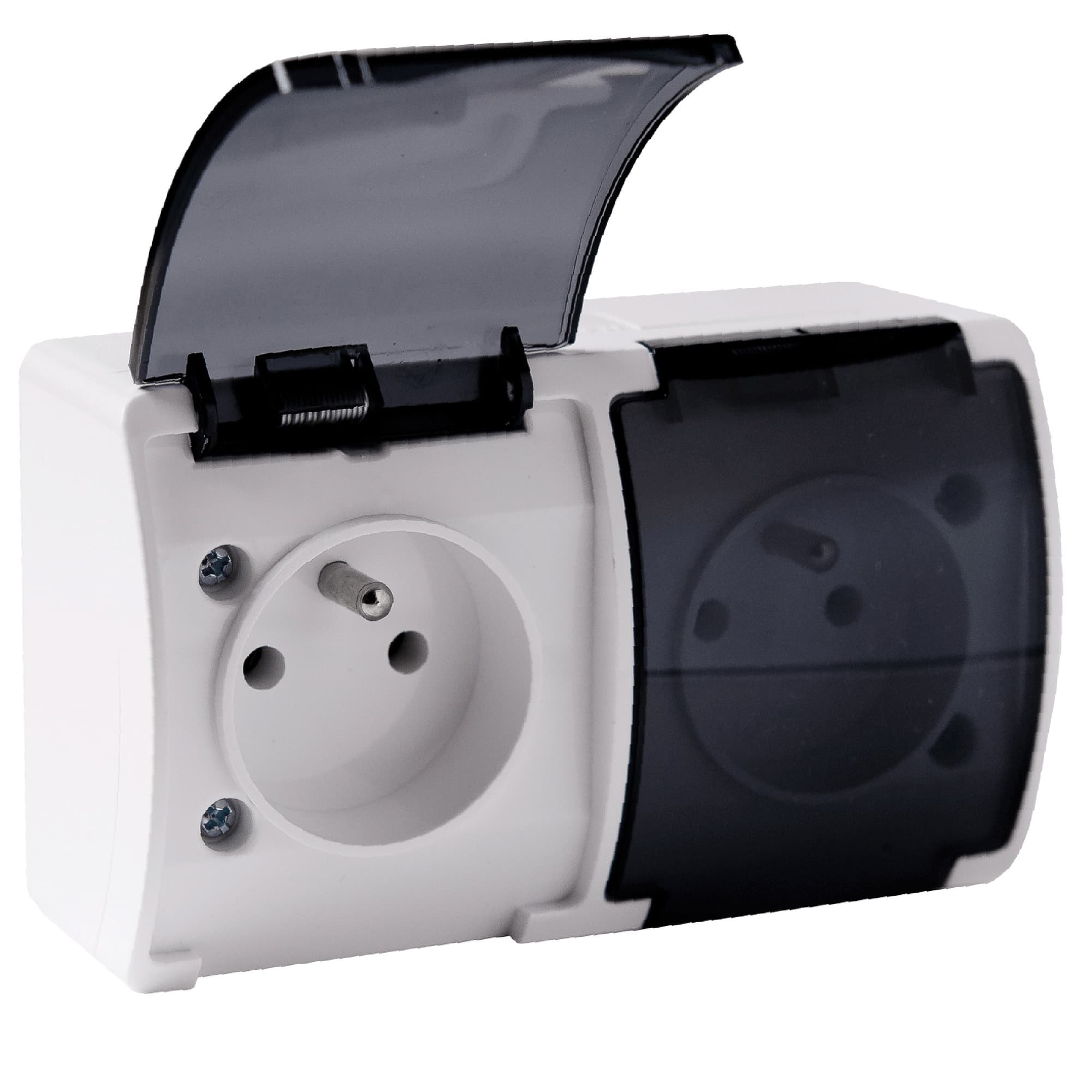 Double socket 2x2P+E AQUATIC IP44 white+smoky cover, 10 pcs 1