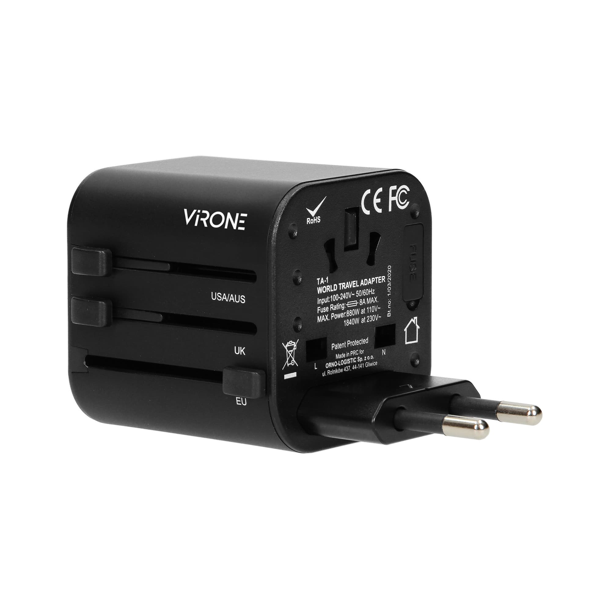 GOworld all-purpose travel adapter that fits in more than 200 countries, 100-240V, 8A 1