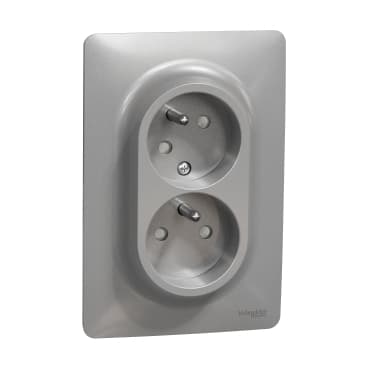 Unica - Dvojzásuvka pootočená 16A 230V, Aluminium 1
