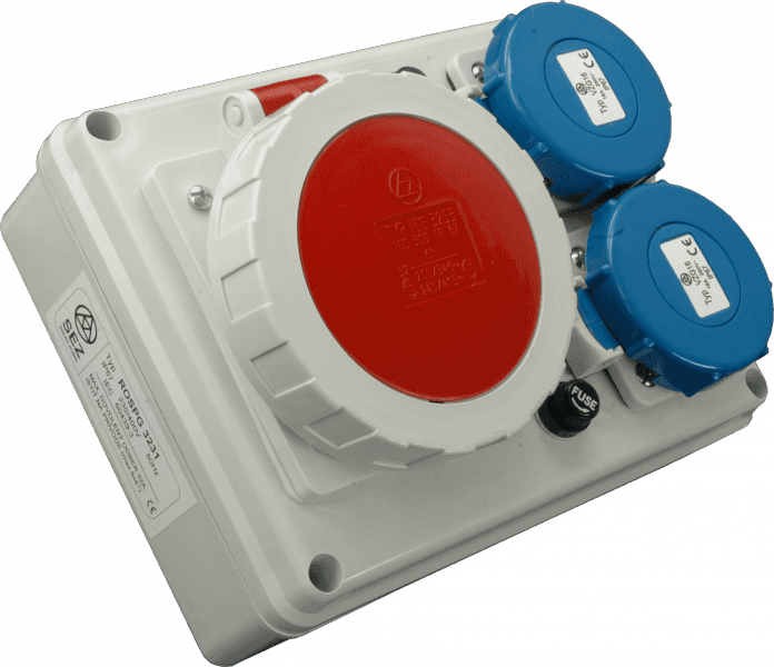 Rozvodnica 32A/400V/4P+2x250V vývodka TVM-21 2xFU10A IP67 - ROSPG 3230 (SEZ DK) 1