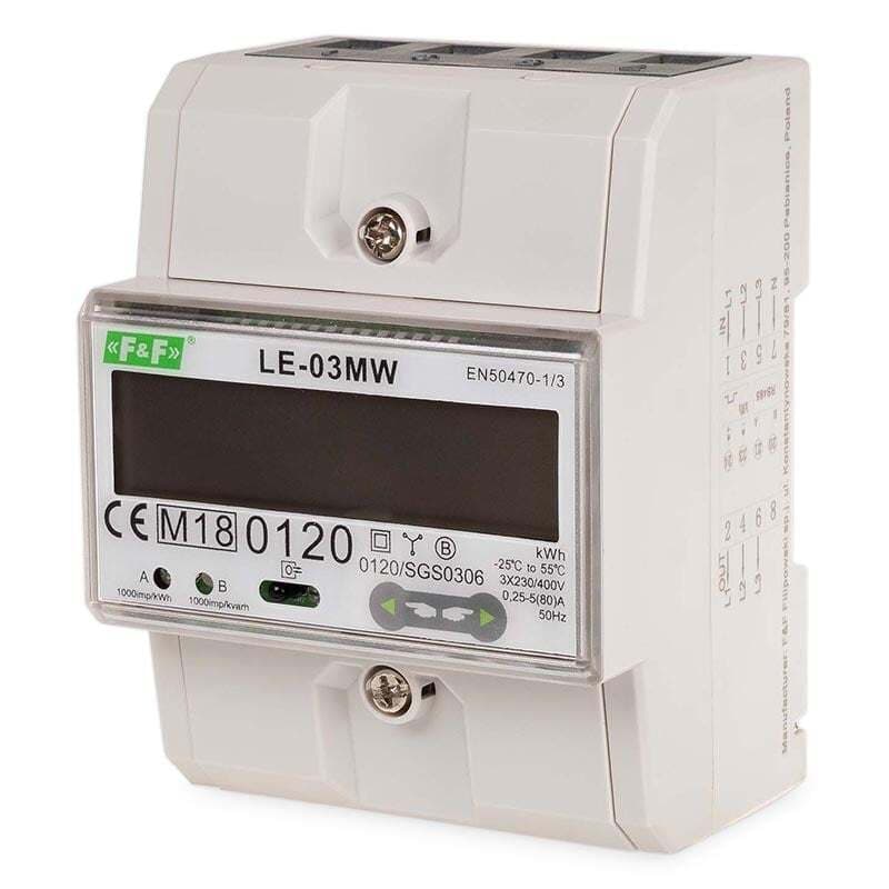 3-fázový 2-cestný 4-tarifný elektromer, MID, Modbus, 3x 230/400V, 80A 1