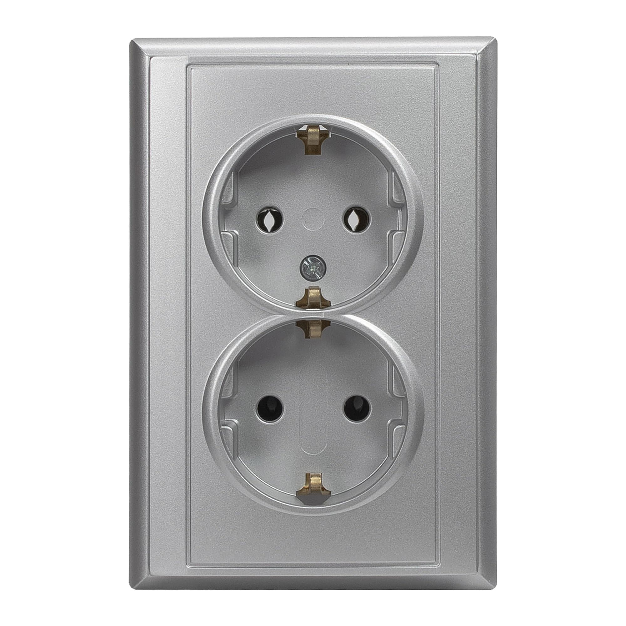 Flush-mounted double socket 2x2P+E, Schuko Luna, 16A, 250V, PT-7L, silver 1