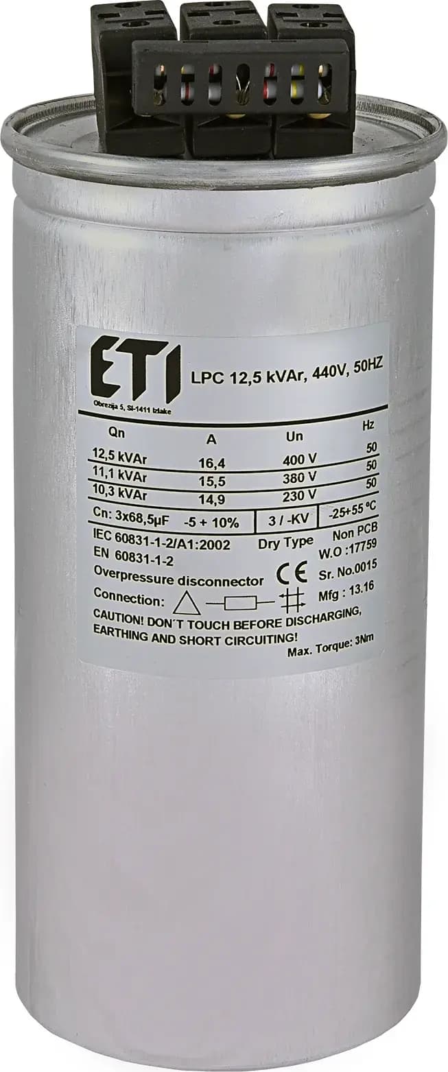 Kompenzačný kondenzátor LPC 12,5 kVAr, 440V, 50HZ (ETI) 1