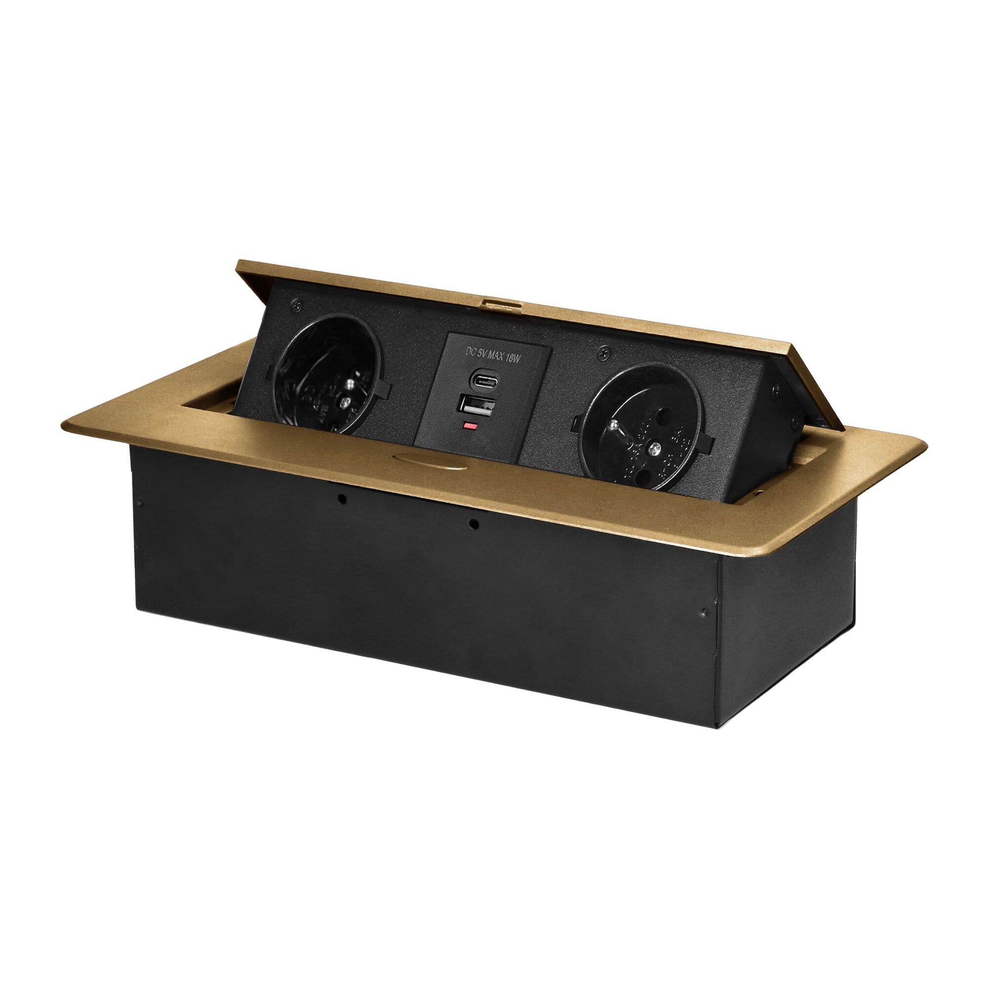 Zapustená nábytková zásuvka s frézovaným okrajom, 2x2P+E
, 2xUSB (typ A+C; 3,6A), zlatá 1