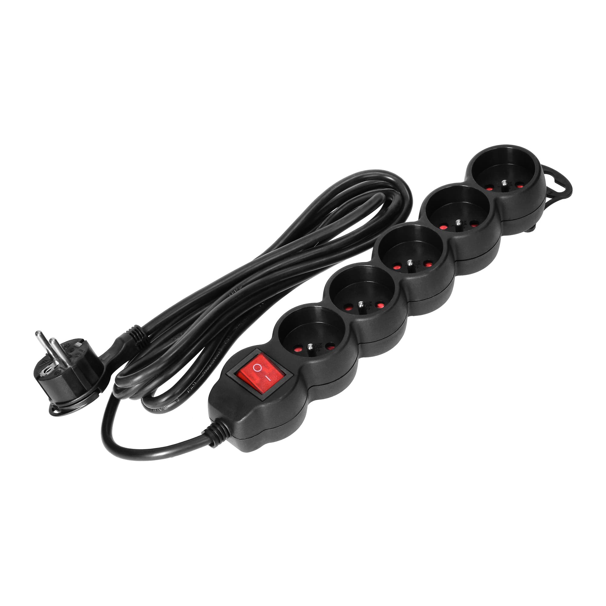 Extension sockets 5x 2P+E with a switch, 3m H05VV-F 1x1.5mm2, Imax=16A, black 1